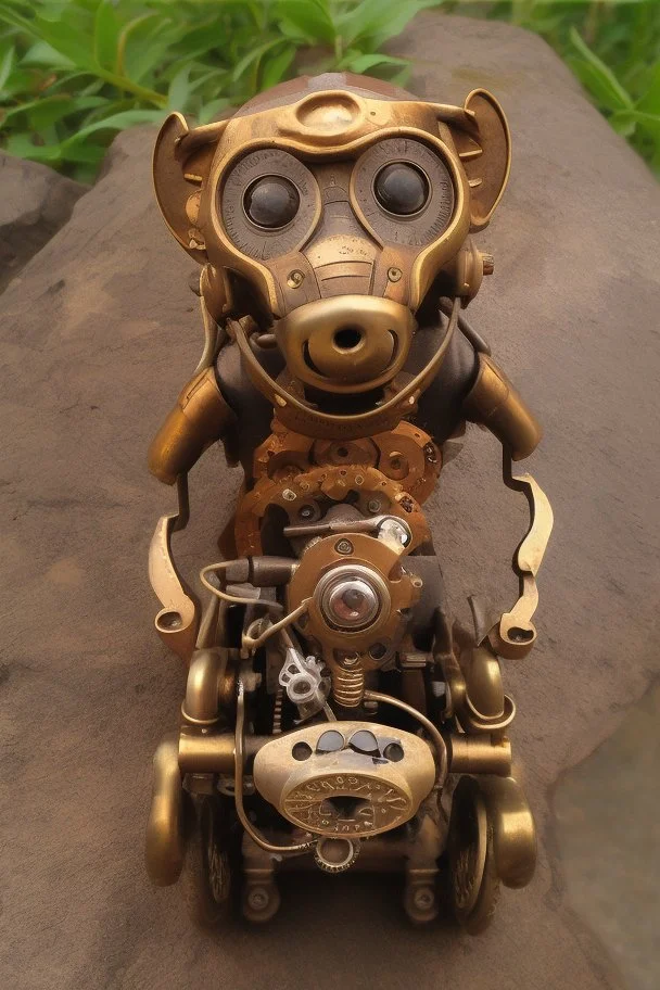 small cute steampunk mechanical monkey