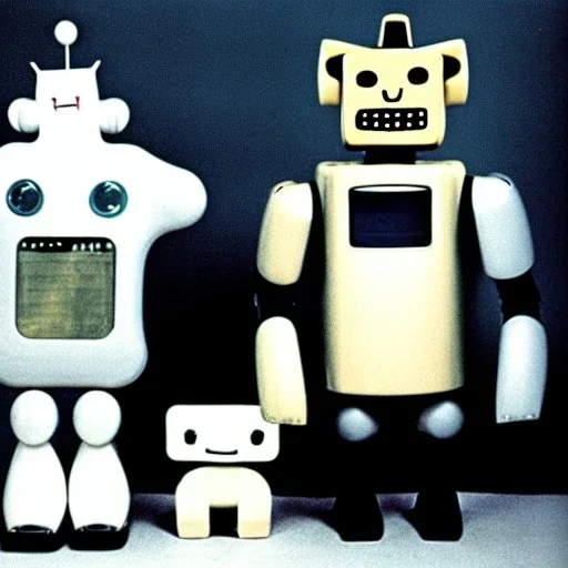 Old photo of 1980s robots and sooty and cat