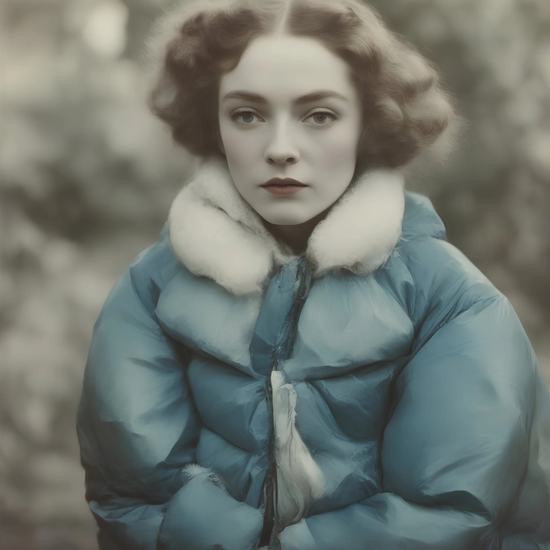 Actress Lillian gish, blue, autochrome, plastic puffy jacket