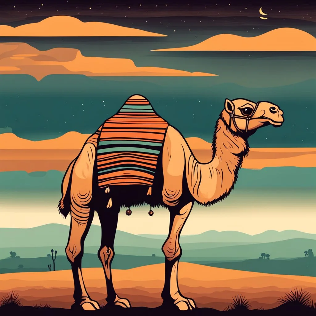 The Case of the Mysterious Incandescent Camel With Stripes at night :: as written by Sir Arthur Conan Doyle, surreal, dark, mist. desert, spooky colors