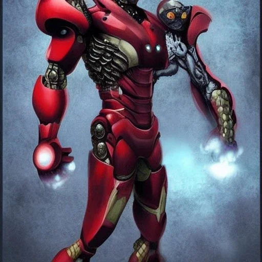 hybrid of Iron Man and Godzilla and xenomorph