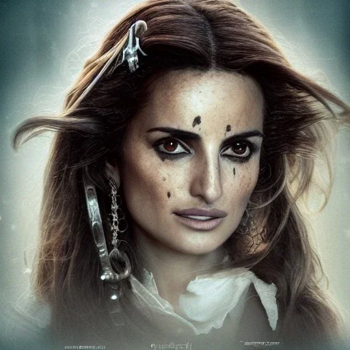 best quality, realistic lighting, masterpiece portrait of Penelope Cruz from pirates of the Caribbean, details, light dusting of freckles, shot from above, simple chain hauberk, warhammerVector art matte painting digital illustration 3D shading CryEngine Behance HD 3Delight