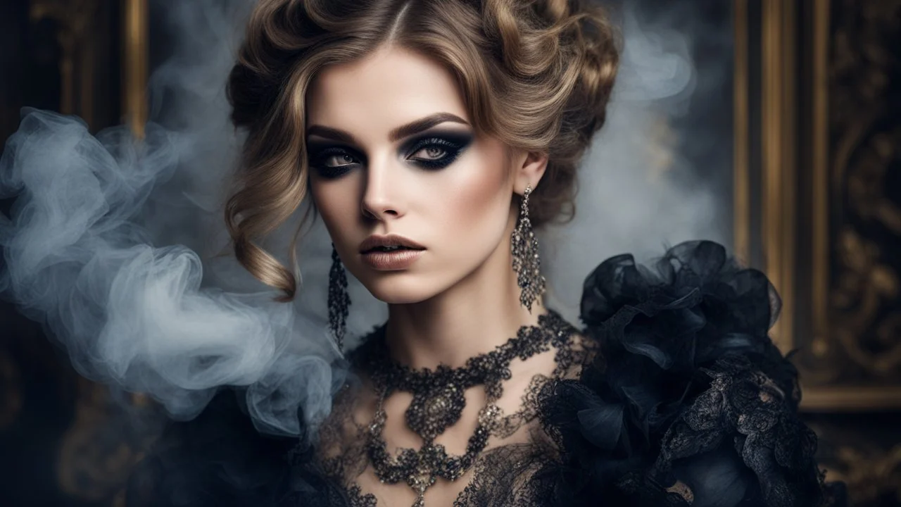 Fashion shoot, portrait, baroque, photo model, smoky eyes