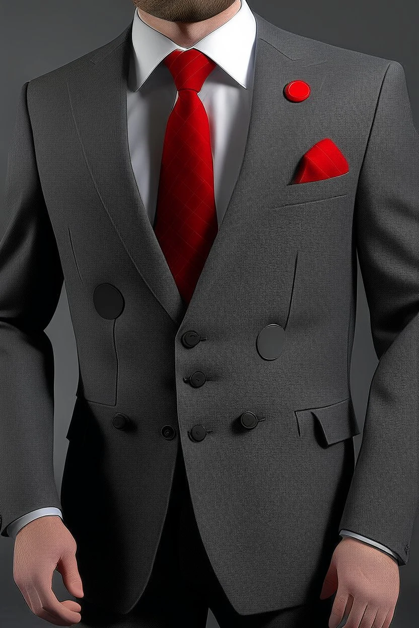 Man's blazer grey jacket with a big hood 2 bottons and red brilliant cufflinks