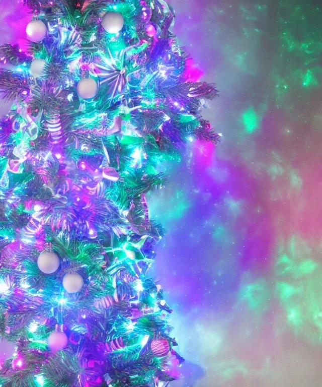 Futuristic christmas tree In the astral plane blue purple