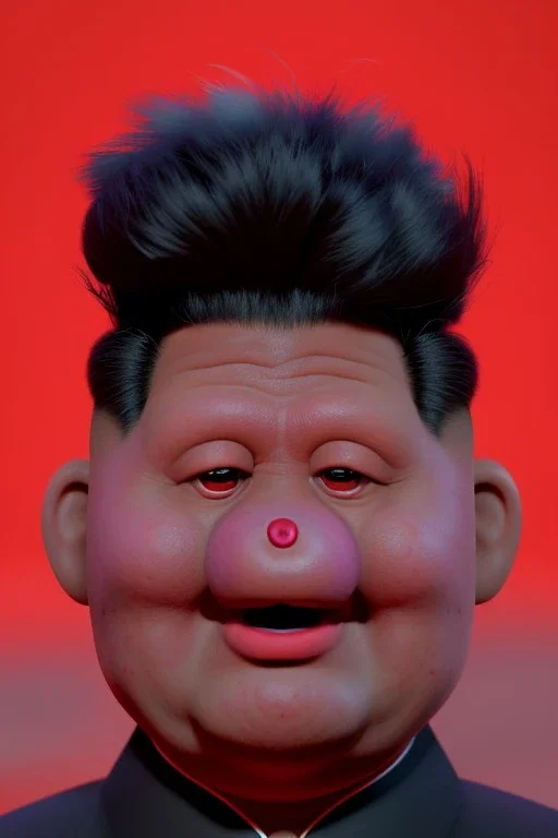 Waist up muppet Portrait, Kim Jong-un muppet doll, black suit, photo studio, red background, unreal engine 5, concept art, art station, god lights, ray tracing, RTX, lumen lighting, ultra detail, volumetric lighting, 3d.