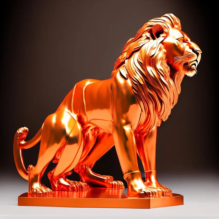 orange color metallic statue of a lion