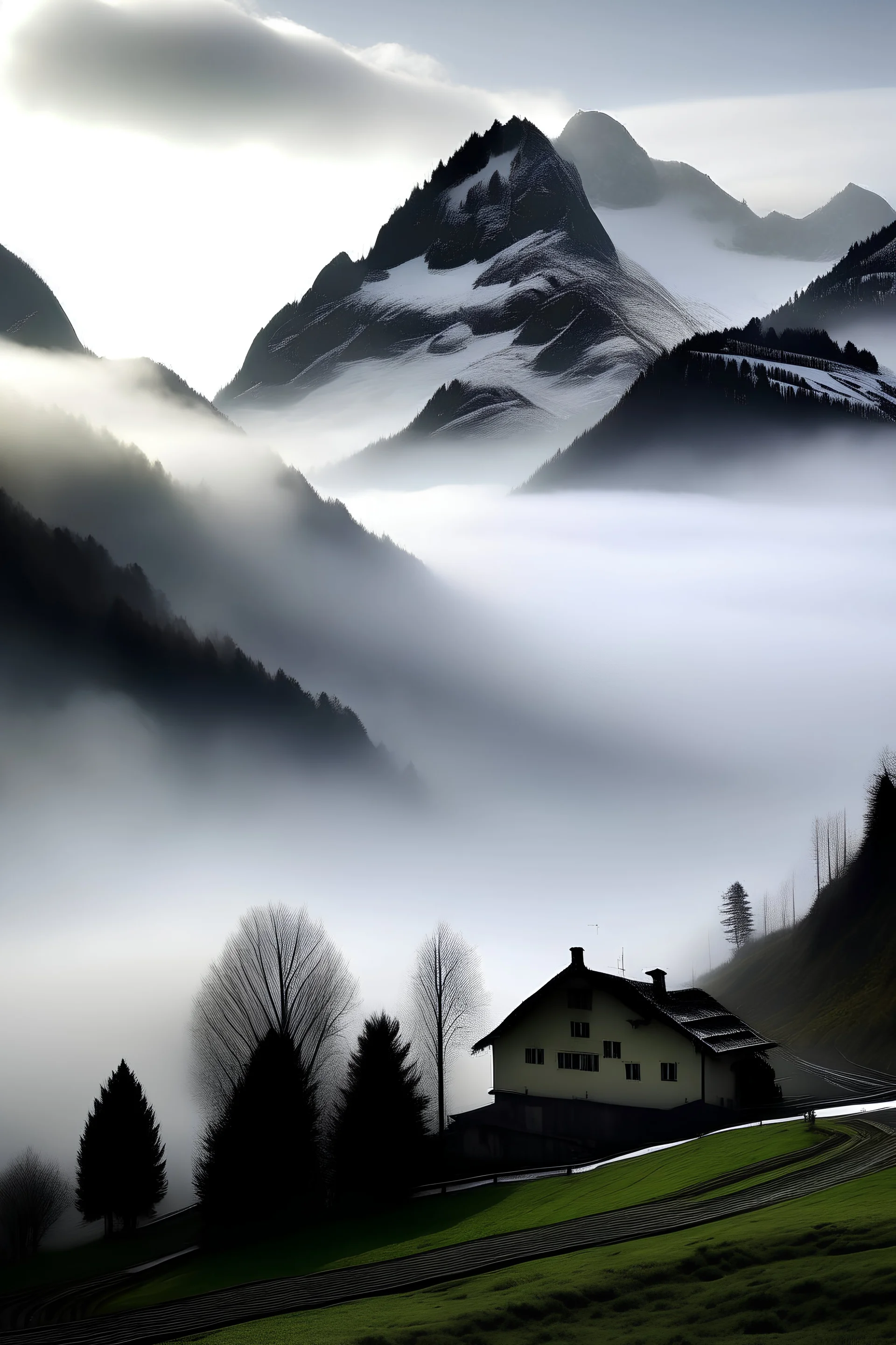 Winter fog crawls over Wasserflue mountain located in northern Switzerland.
