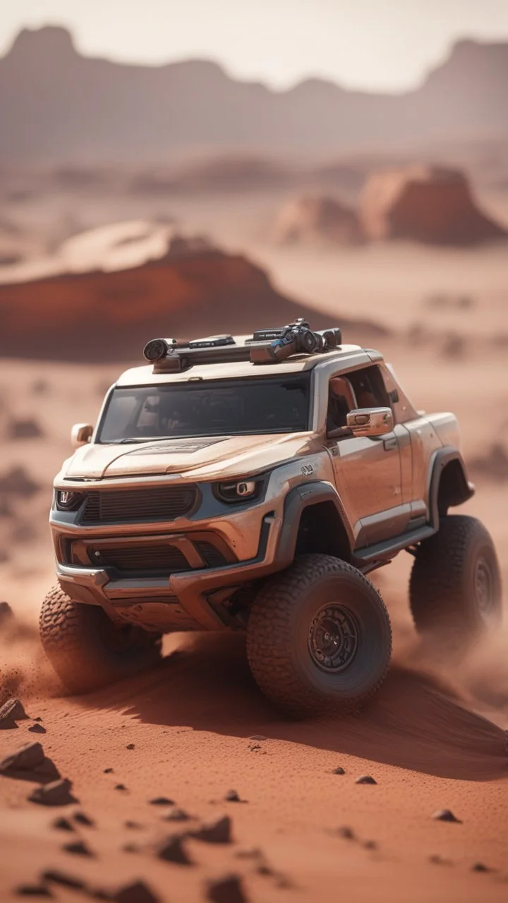 a pickup doing stunts on mars ,bokeh like f/0.8, tilt-shift lens 8k, high detail, smooth render, down-light, unreal engine, prize winning