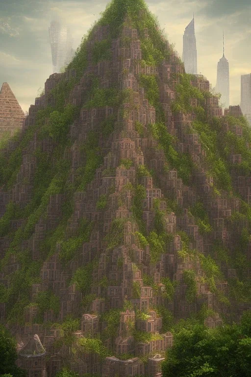 ancient pyramids in overgrown manhattan, crowd