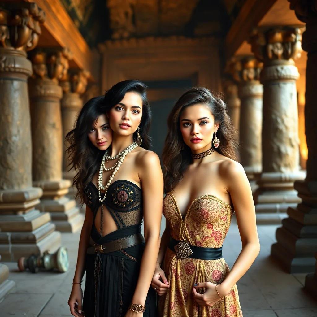 Female fashion models in the Temple of Doom.