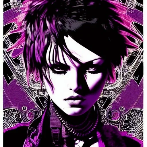 beautiful punk girl, hyper detailed, intricately detailed, illustration by <kilian eng> <Yoji Shinkawa>, purple tones,