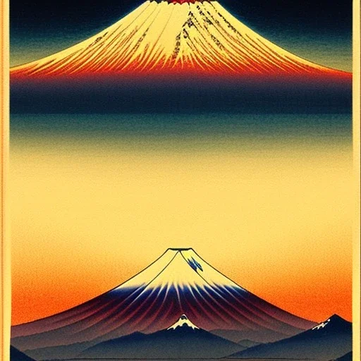 Ukiyo-e painting of a mount fuji at sunset