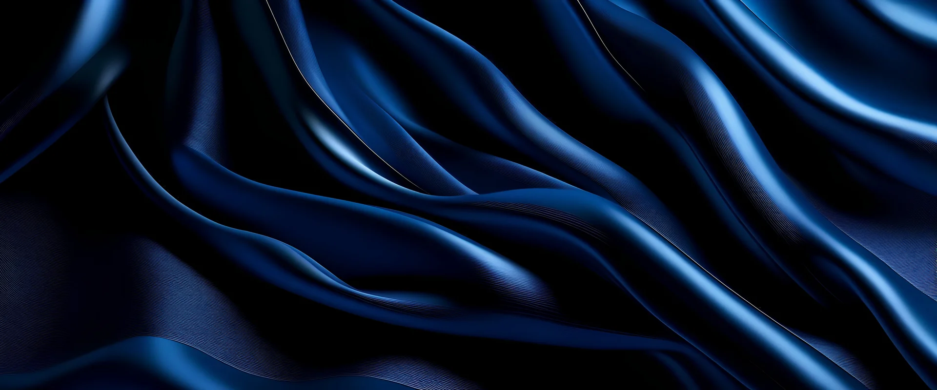 Abstract dark blue background. Silk satin. Navy blue color. Elegant background with space for design. Soft wavy folds.