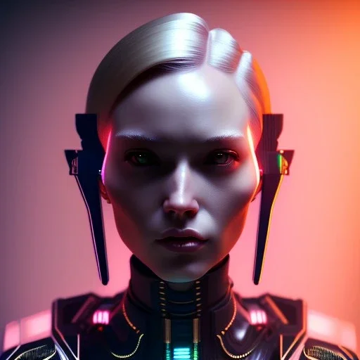 Blonde, Cyber Woman, short hair, army, cyberpunk, neon, highly detailed, art stations, concept art, smooth, unreal engine 5, god rays, ray tracing, RTX, lumen lighting, ultra detail, volumetric lighting, 3d, finely drawn, high definition, high resolution, gradient background