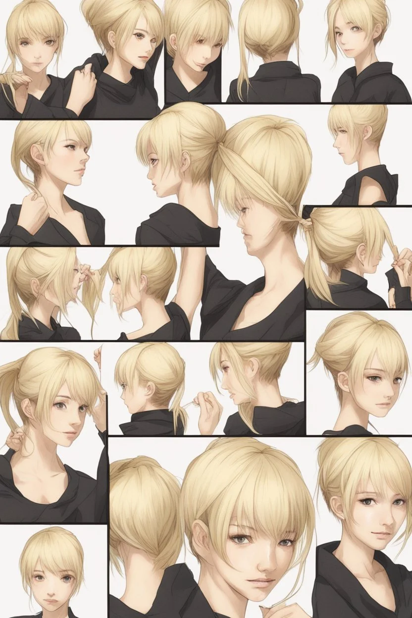 blond "Choppy Pixie" Ponytail, (Japanese:caucasian:american)