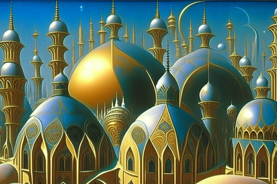 A fractal frame surreal city with arches and domes by artist "Vladimir Kush"