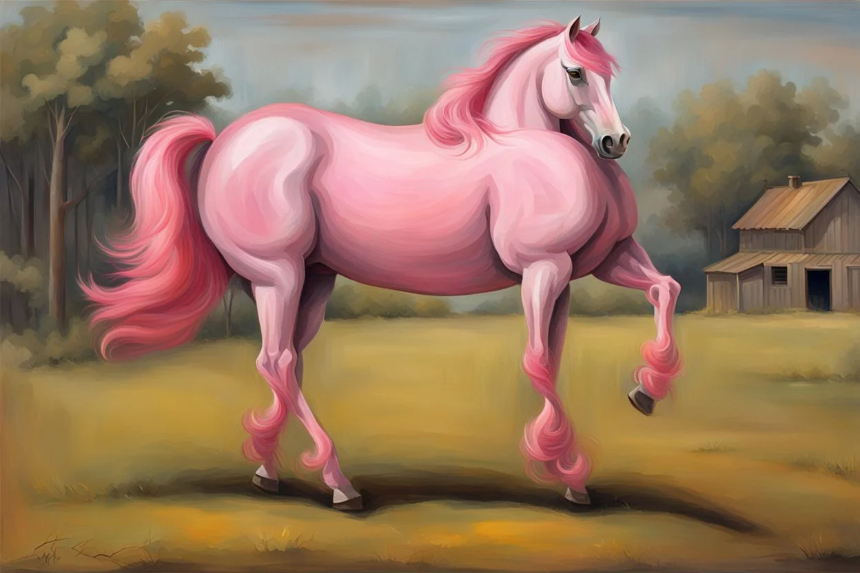 a pink horse like a 19th painting