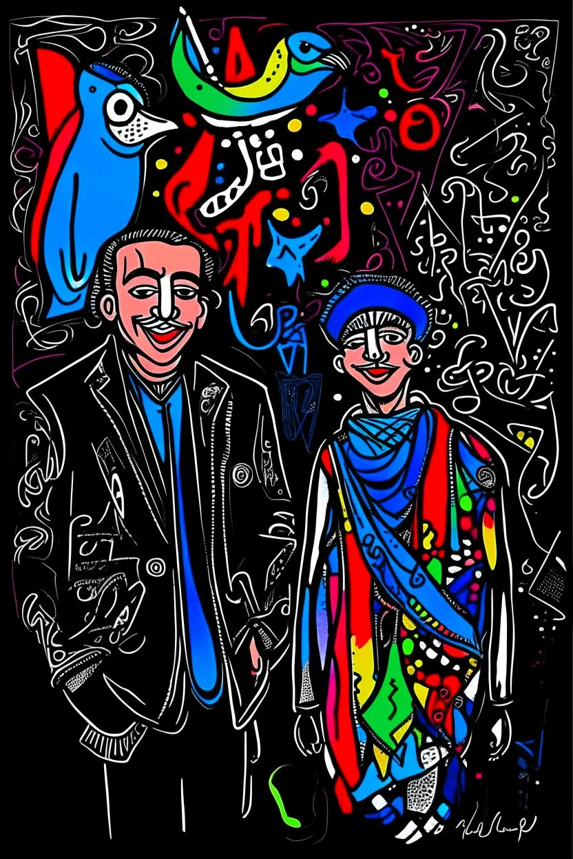 expressionism, Pixar style, in abstract art Basquiat, Picasso, Miro, Kandinsky, Klee, Birell, Fairey, Ardon, Buffet and Picasso style, HD --s 750 --v 5.1 --style raw, water color, black background
