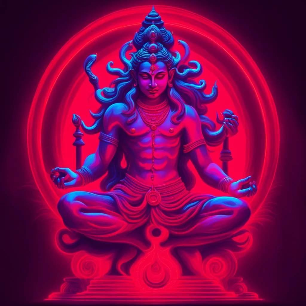 God shiva Demonic image in neon red color pallet