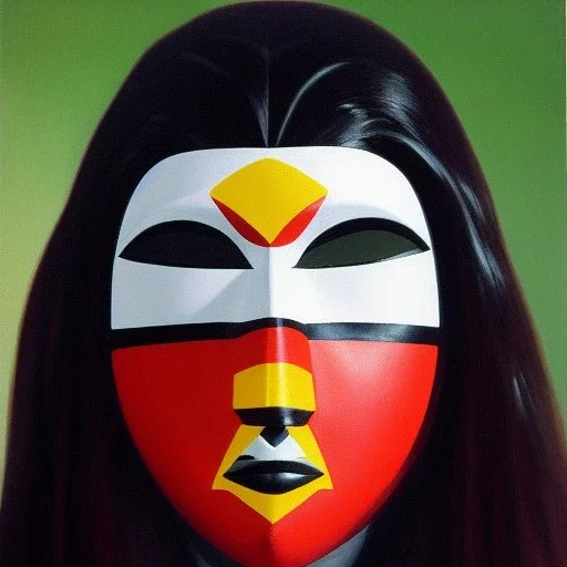 Full body portrait, painting, medium shot lady style of Iroquois false face mask