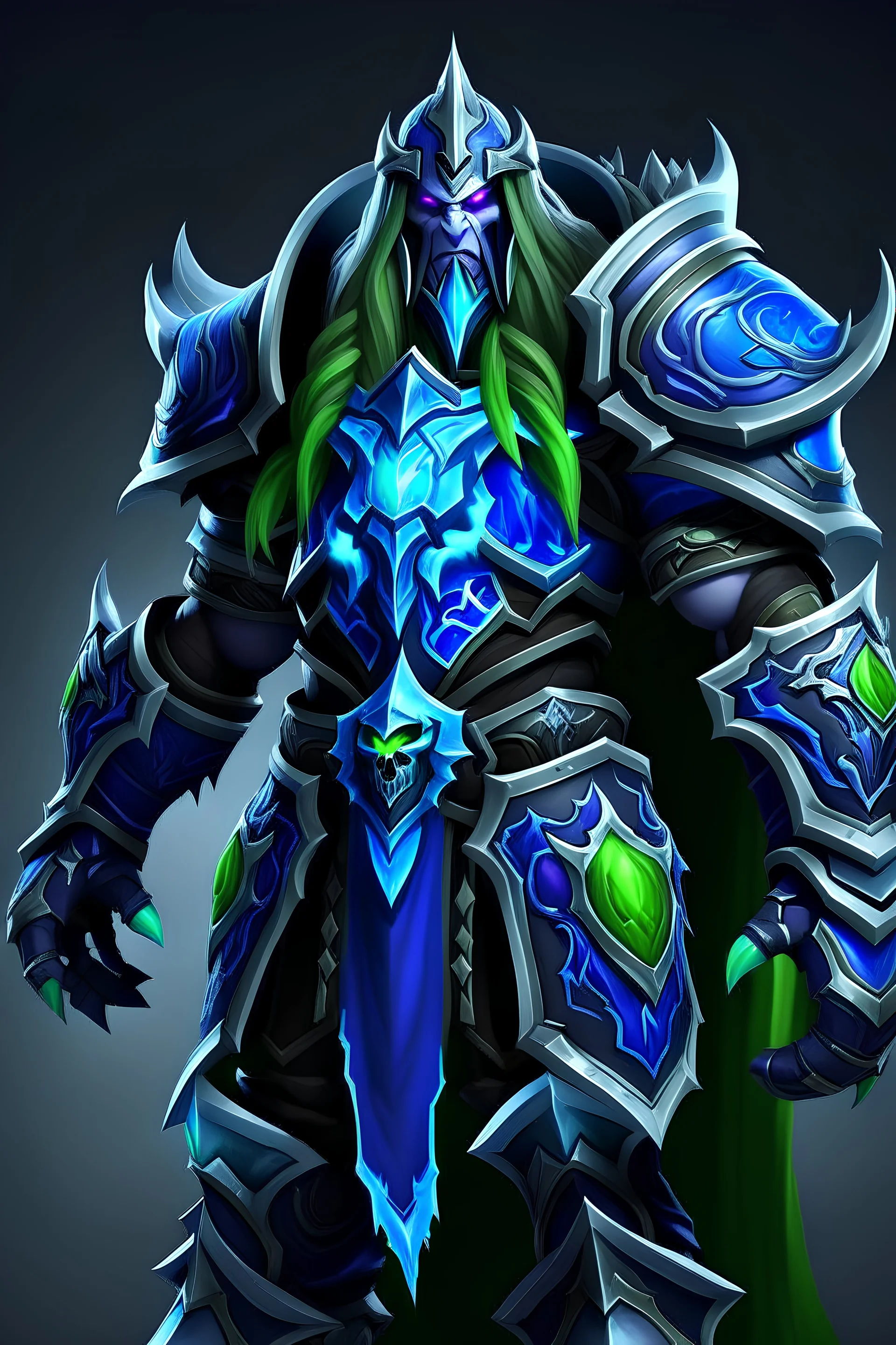 Lord Arthas from Warcraft 3 with blue, purple and green colours