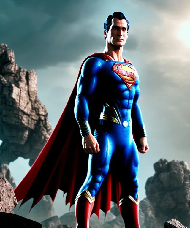 Superman, full body, battlefield atmosphere, hyper realistic detail, unreal engine 5, ultra cinematic and great lighting, octane render, illustration of Superman, hd, character design