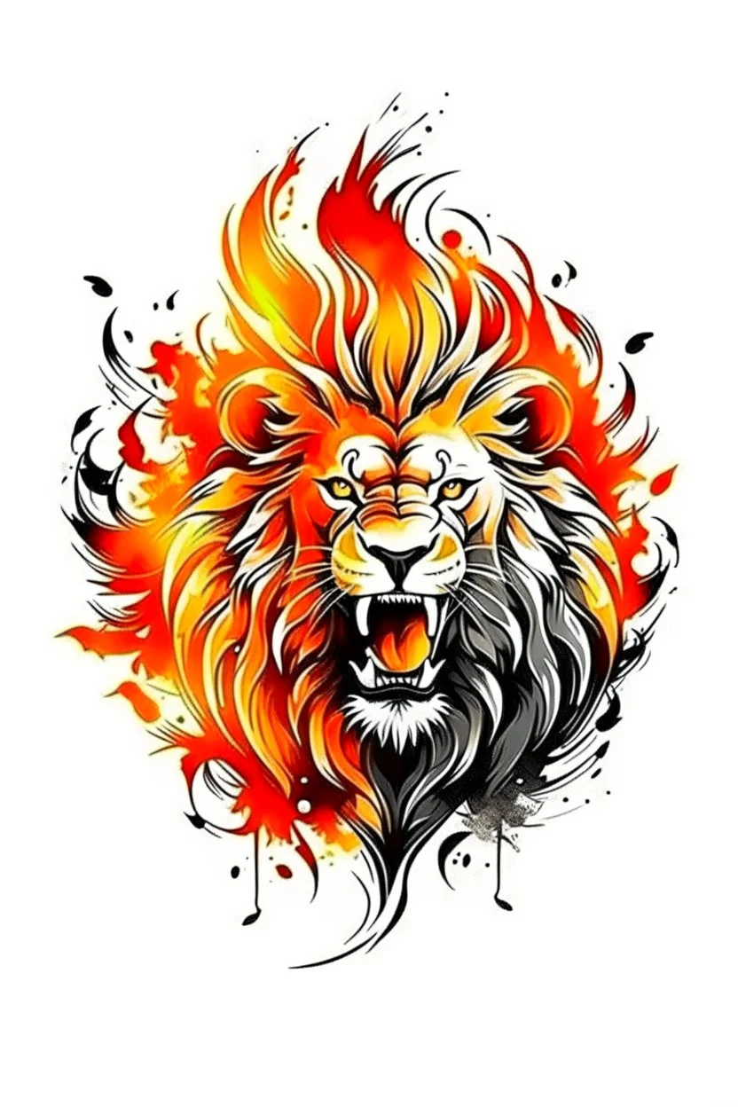 roaring fire lion ink logo, white background