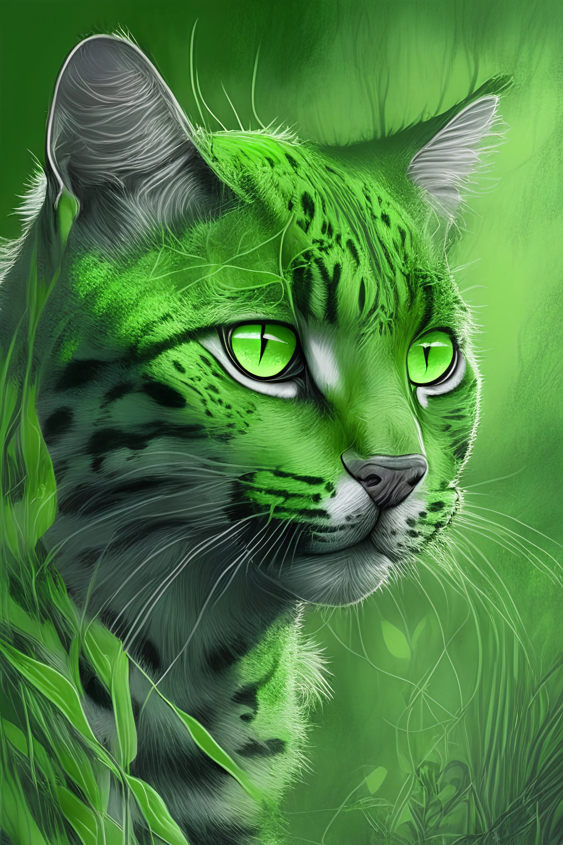 Draw a wild green cat