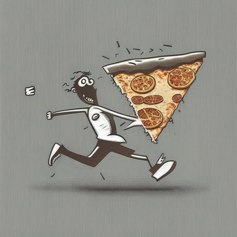 stick man running after a slice of pizza