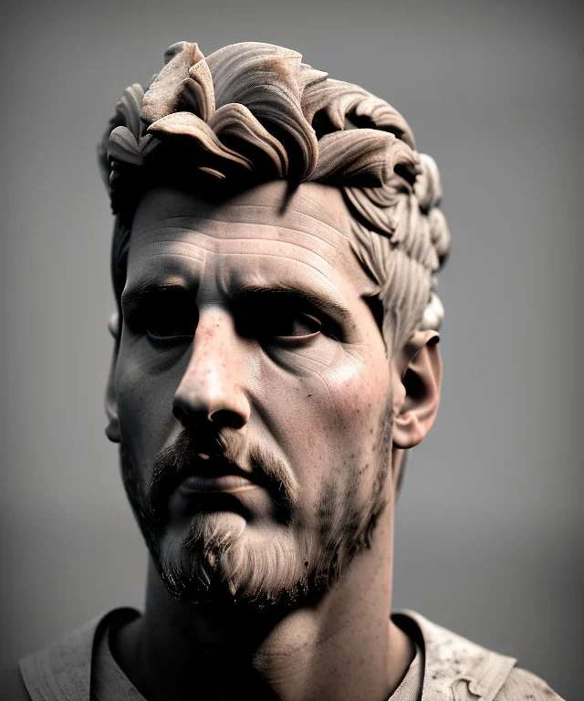 Gran angular, Realistic image, roman sculpture, marble material, Lionel Messi, Laurel wreath model, miguel angel style, emperador, God light, god rays, 4k resolution, ornate details, soft lighting, unreal engine 5, soft cyan background.