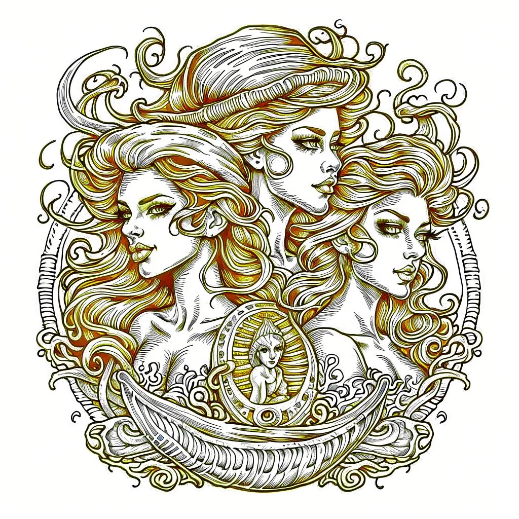 The beautiful sirens luring sailors to their doom., realistis tatto sketch style, white background, profesional tatto sketch. Ink