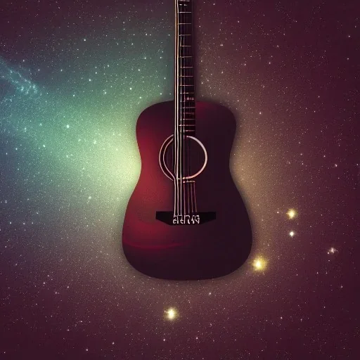 acoustic guitar floating in space