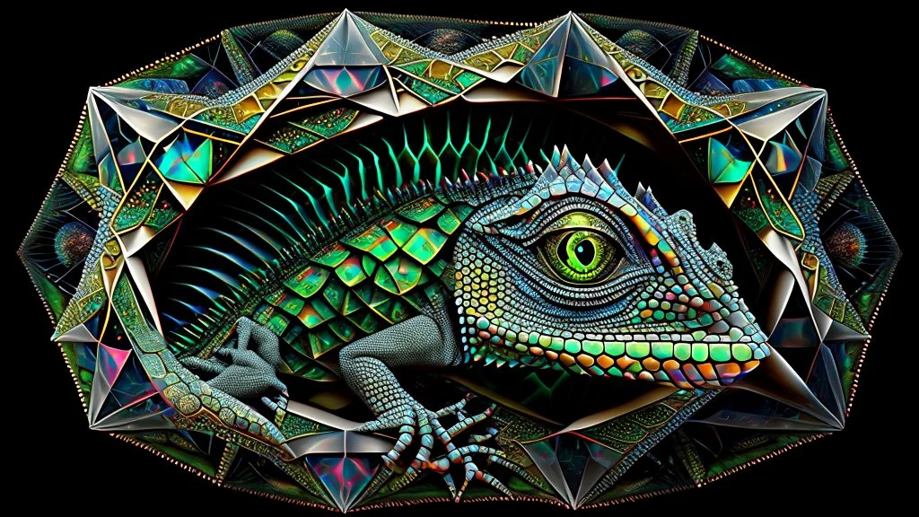 impossible octaedric jeweled paradox geometry infinite iguana with many eyes