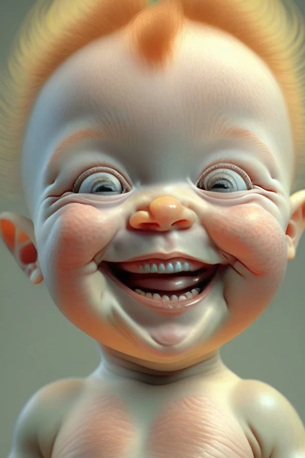 kewpie doll smiling, 3D, hyper-realistic