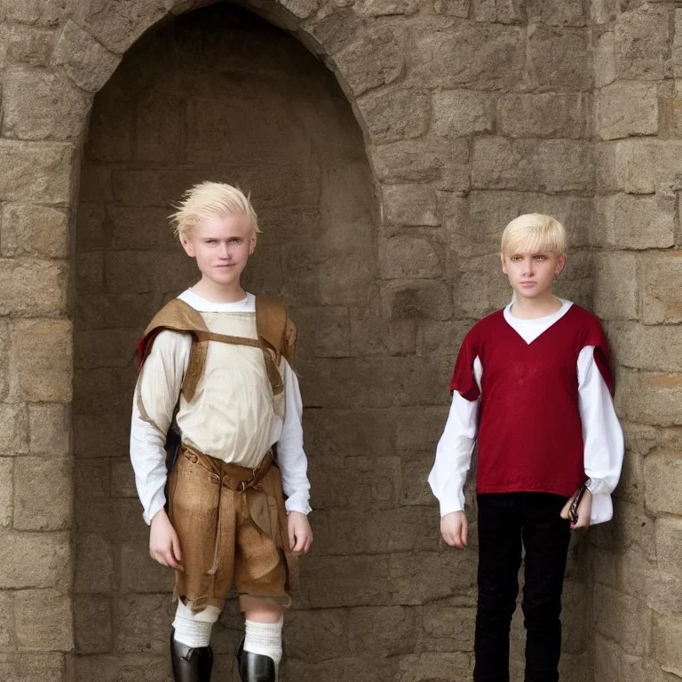 12 year old blonde boy, fullbody, medieval