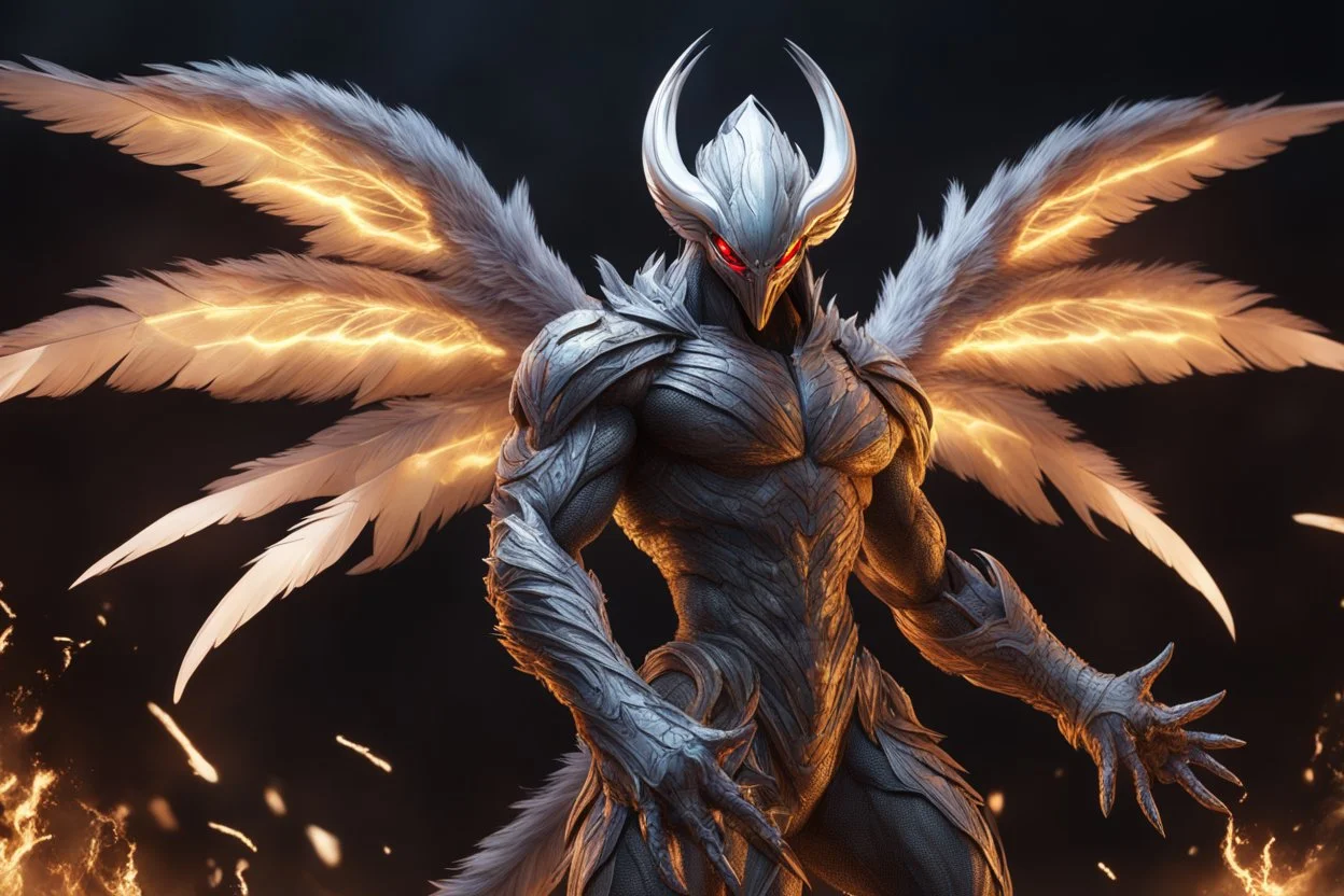 grendel in 8k anime concept artstyle, venom them, neon effect, big white wings, feathers, full body, apocalypse, intricate details, highly detailed, high details, detailed portrait, masterpiece,ultra detailed, ultra quality