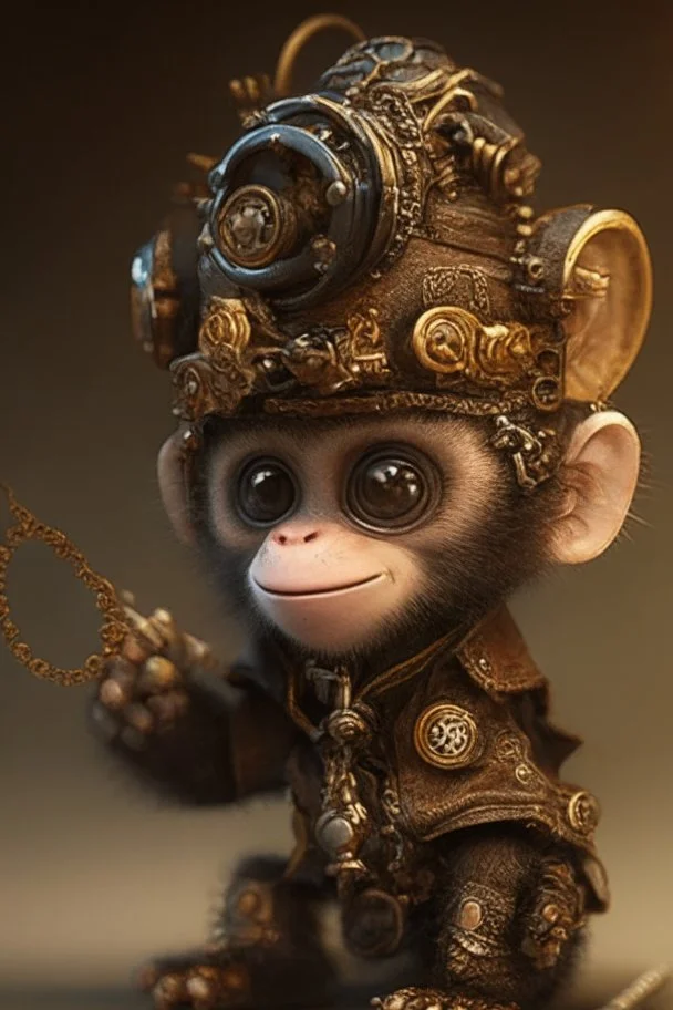 small cute steampunk mechanical monkey