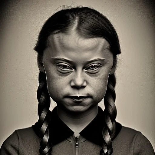 portrait of Greta Thunberg being aggressive