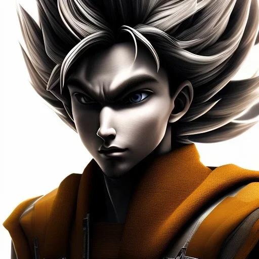 Son-goku close up, face, extreme details, glowing hair, realistic, unreal engine, 4k