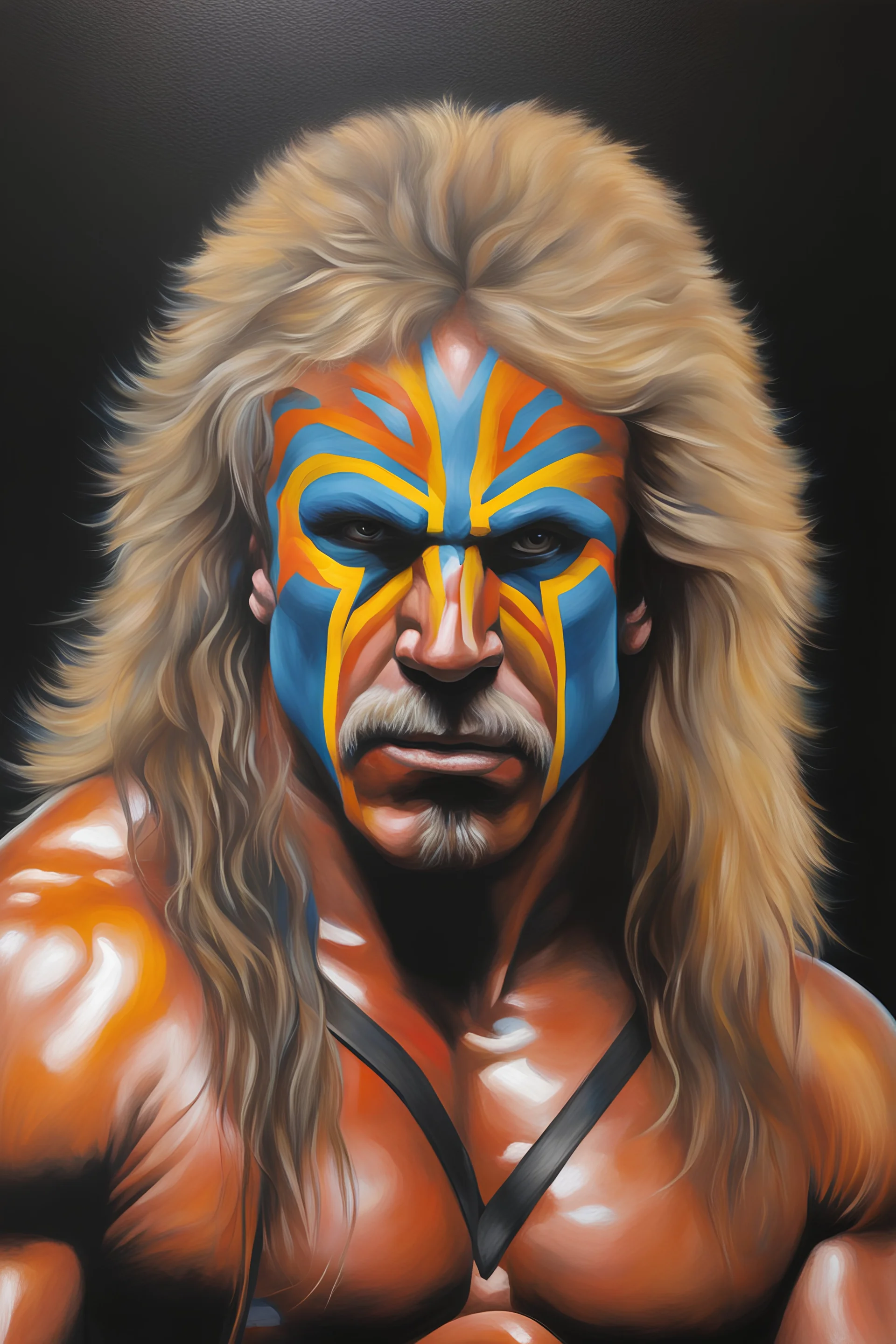 full color facial Portrait of Professional Wrestler The Ultimate Warrior - oil painting by Scott Kendall