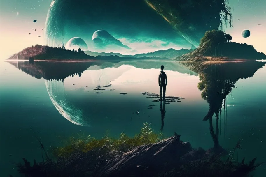 epic, cosmos, persons, big epic lake, planet, vegetation, movie poster hd