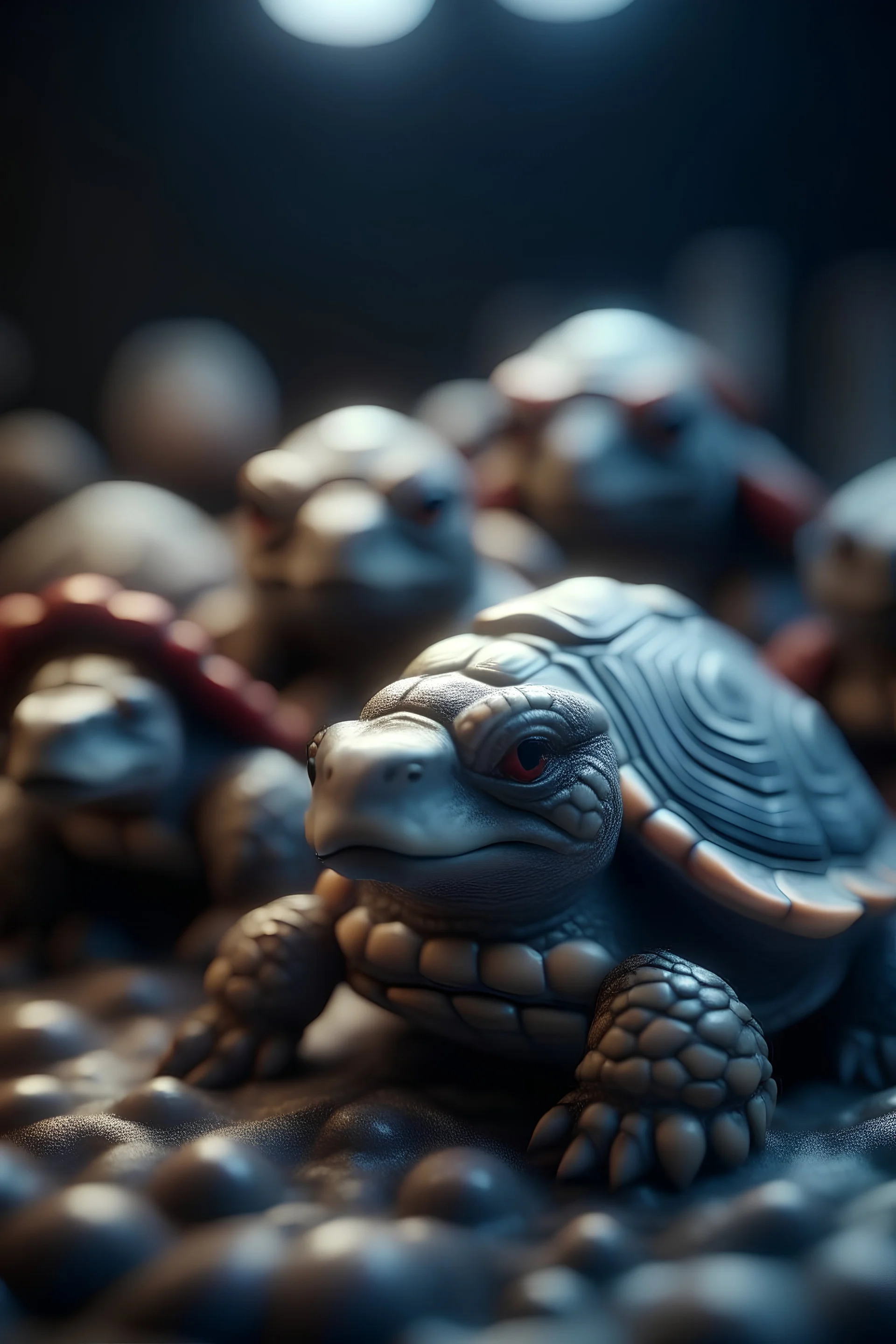 frozen santa turtles just waking from sleep with cute eyes, shot on Hasselblad h6d-400c, zeiss prime lens, bokeh like f/0.8, tilt-shift lens 8k, high detail, smooth render, down-light, unreal engine, prize winning