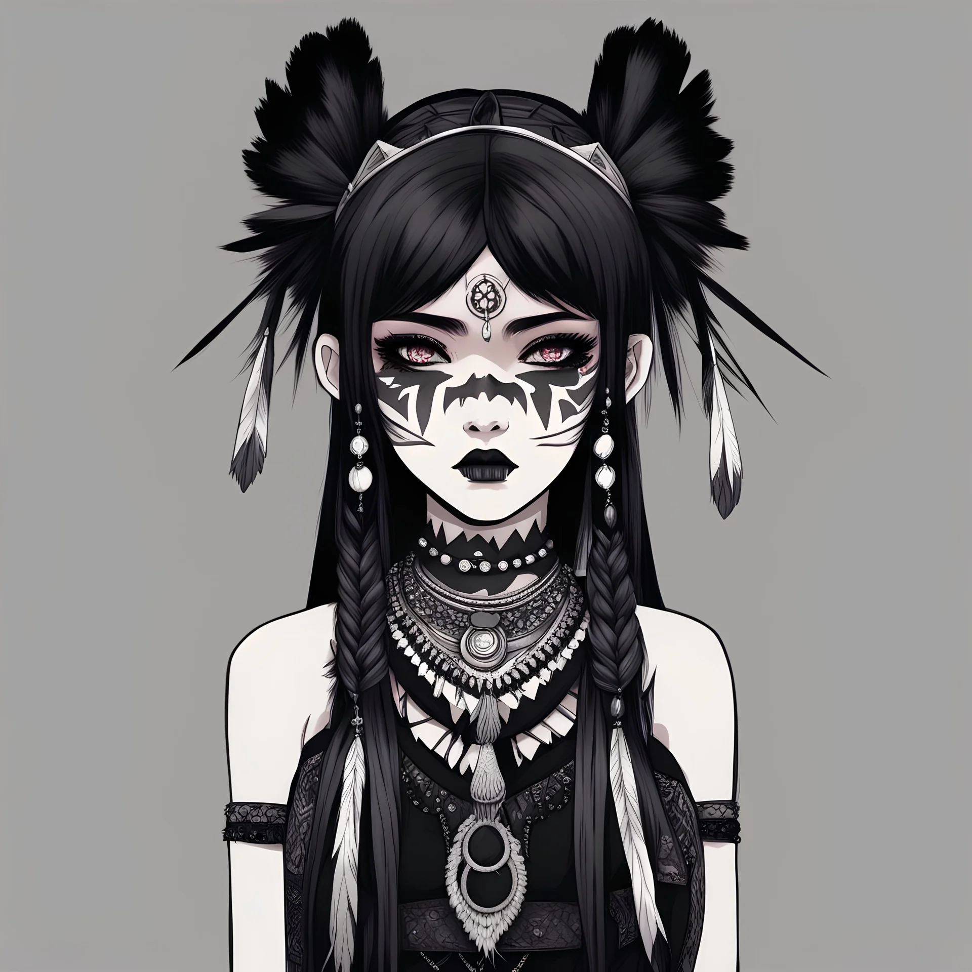 Navajo goth girl, anime style