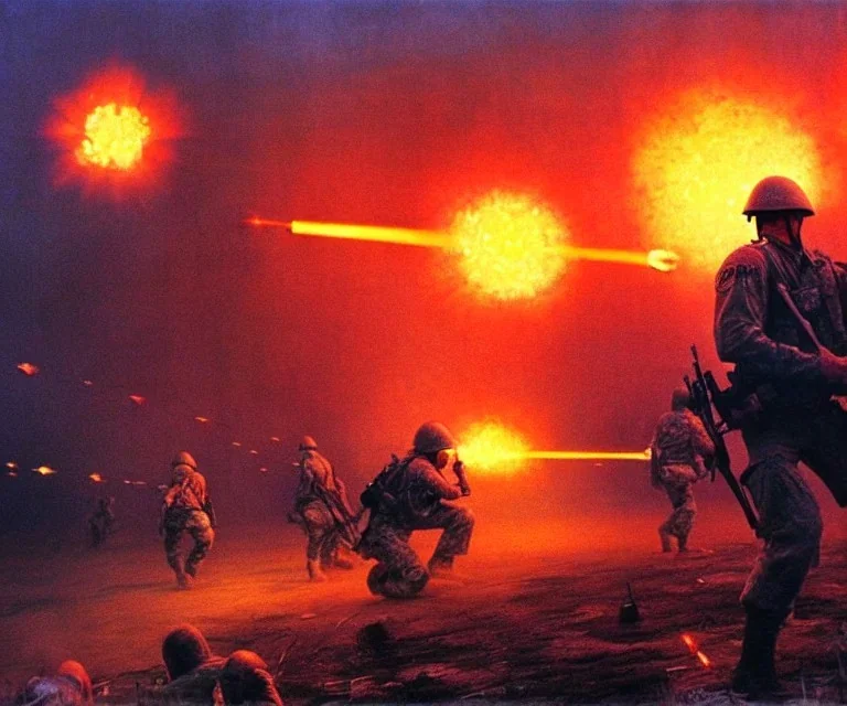 vietnam war. war. napalm. bokeh. lens flare. warm lights. high detailed. beksinski