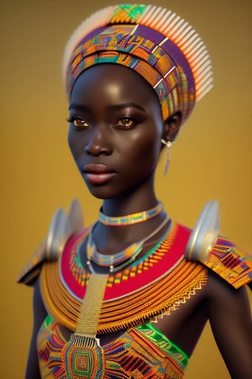 kente african bride model, full body, cinema 4d, octane render, high detail