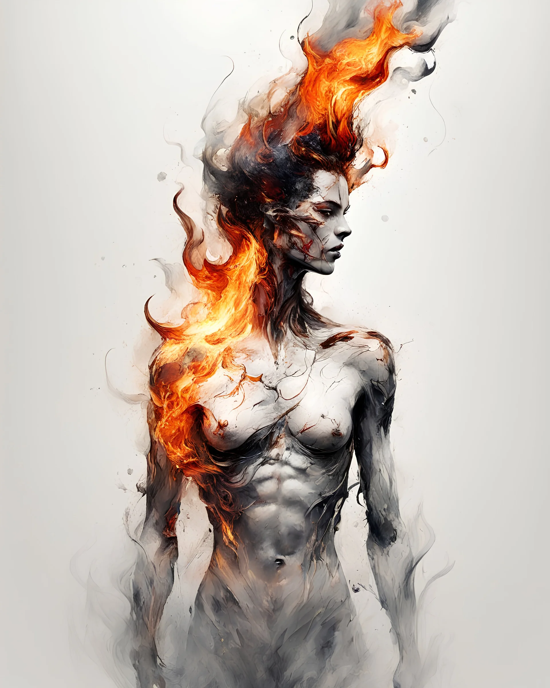 art, abstract, human, burning edges, (intense and emotional visual experience:1.5), (captivating and fiery ambiance:1.3), (dramatic and captivating essence:1.2), (fiery details:1.3), white background