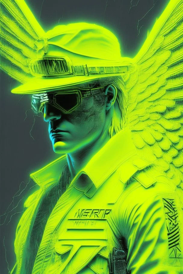 neon-yellow and white nephilim watcher super cop