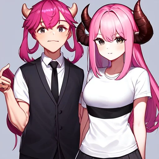 ROBLOX woman character pink hair with horns with white t-shirt and black tie