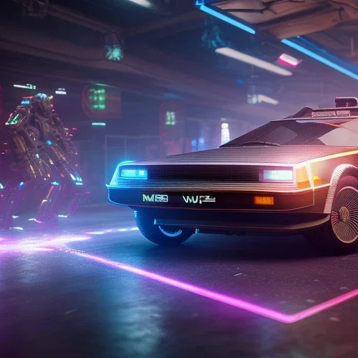 cyberpunk army DeLorean,cyberpunk 2077,center composition, ultra realistic,shiny, smooth, studio quality, octane render, Surrealism, Triadic colour scheme,glow-stick, god rays, ambient lighting,nightclub lighting, polaroid, 100mm, --ar 1:1 --v4